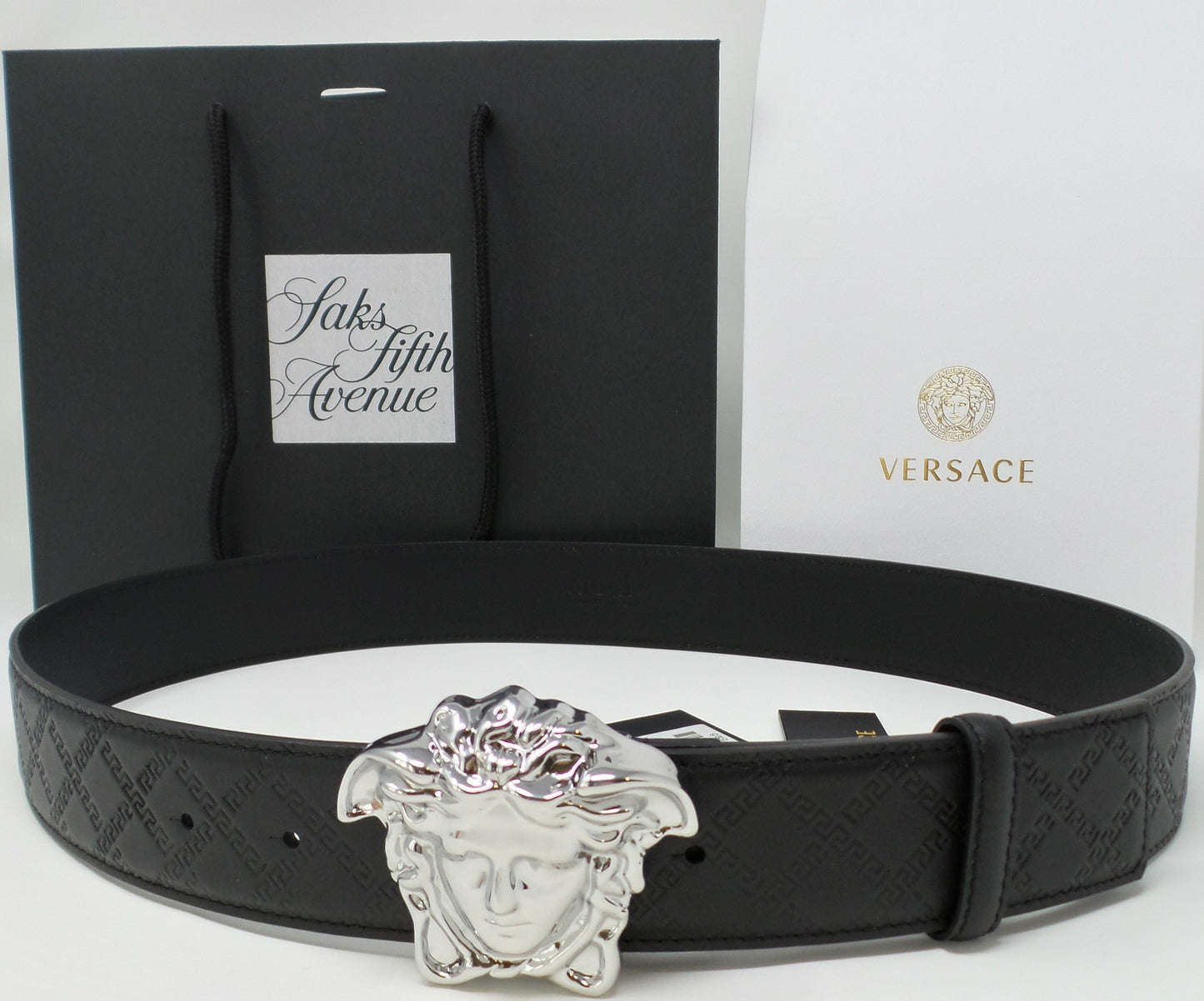 Black Leather Belt With Silver Medusa Buckle Unisex