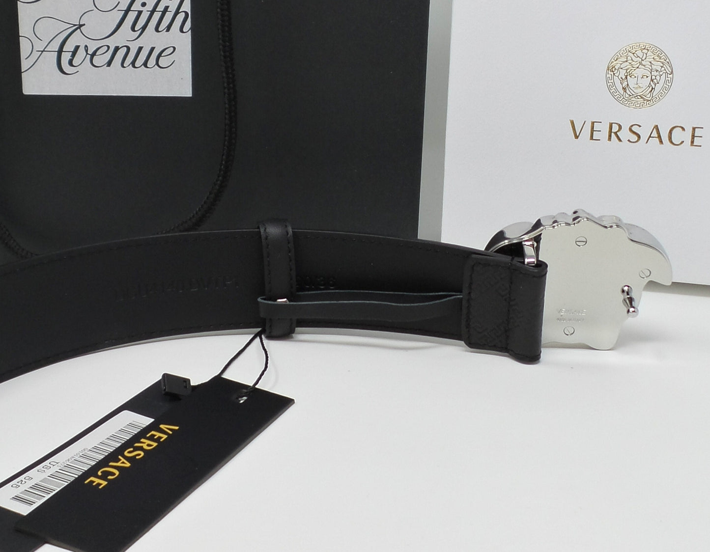 Black Leather Belt With Silver Medusa Buckle Unisex