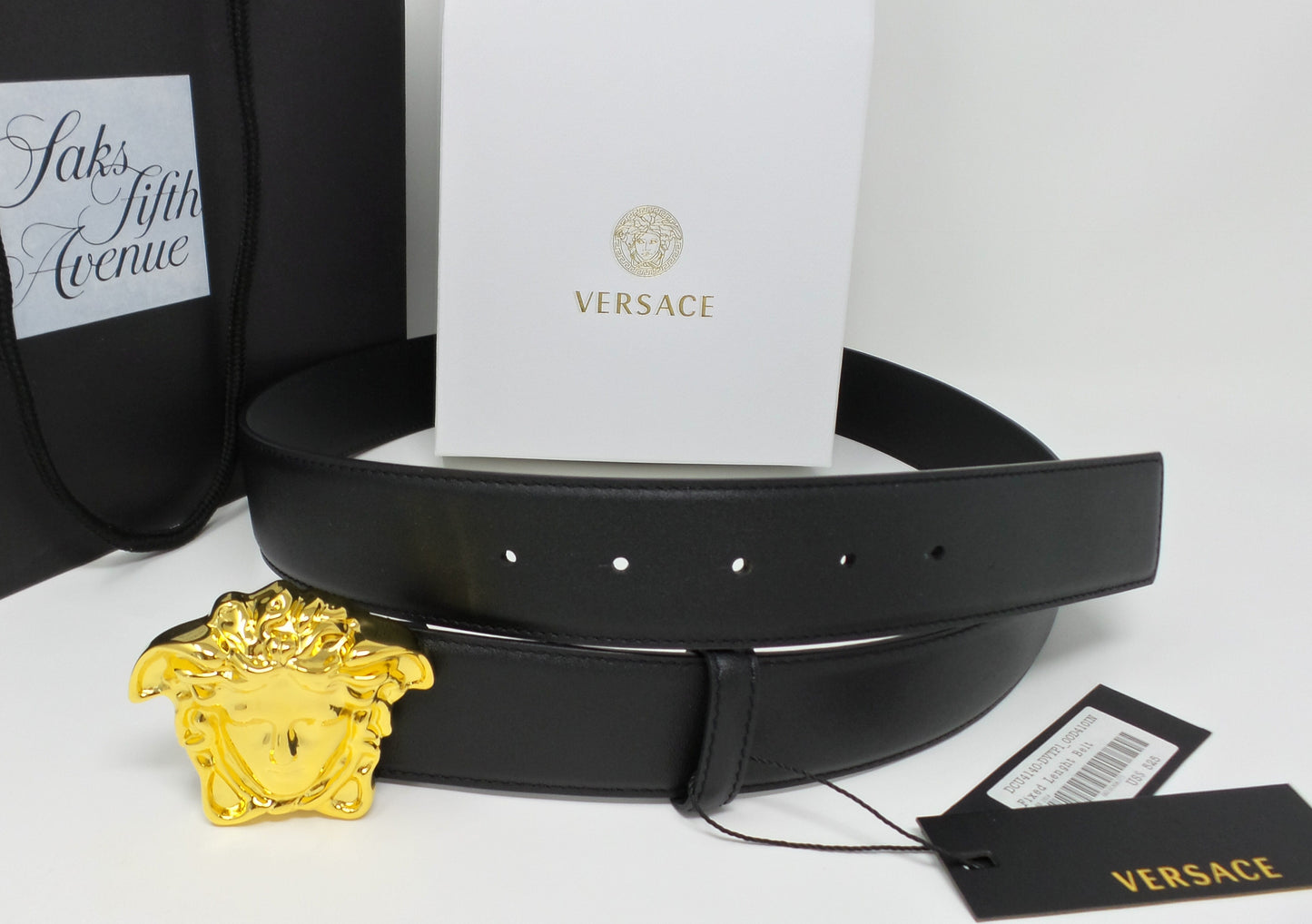 Black Leather Belt With Gold Medusa Buckle Unisex