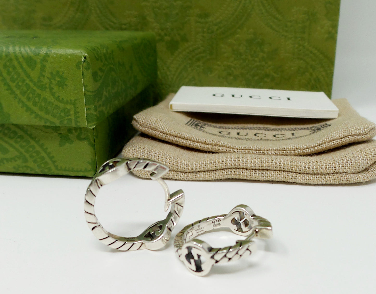 New 925 Silver Hoop Earrings Interlocking G