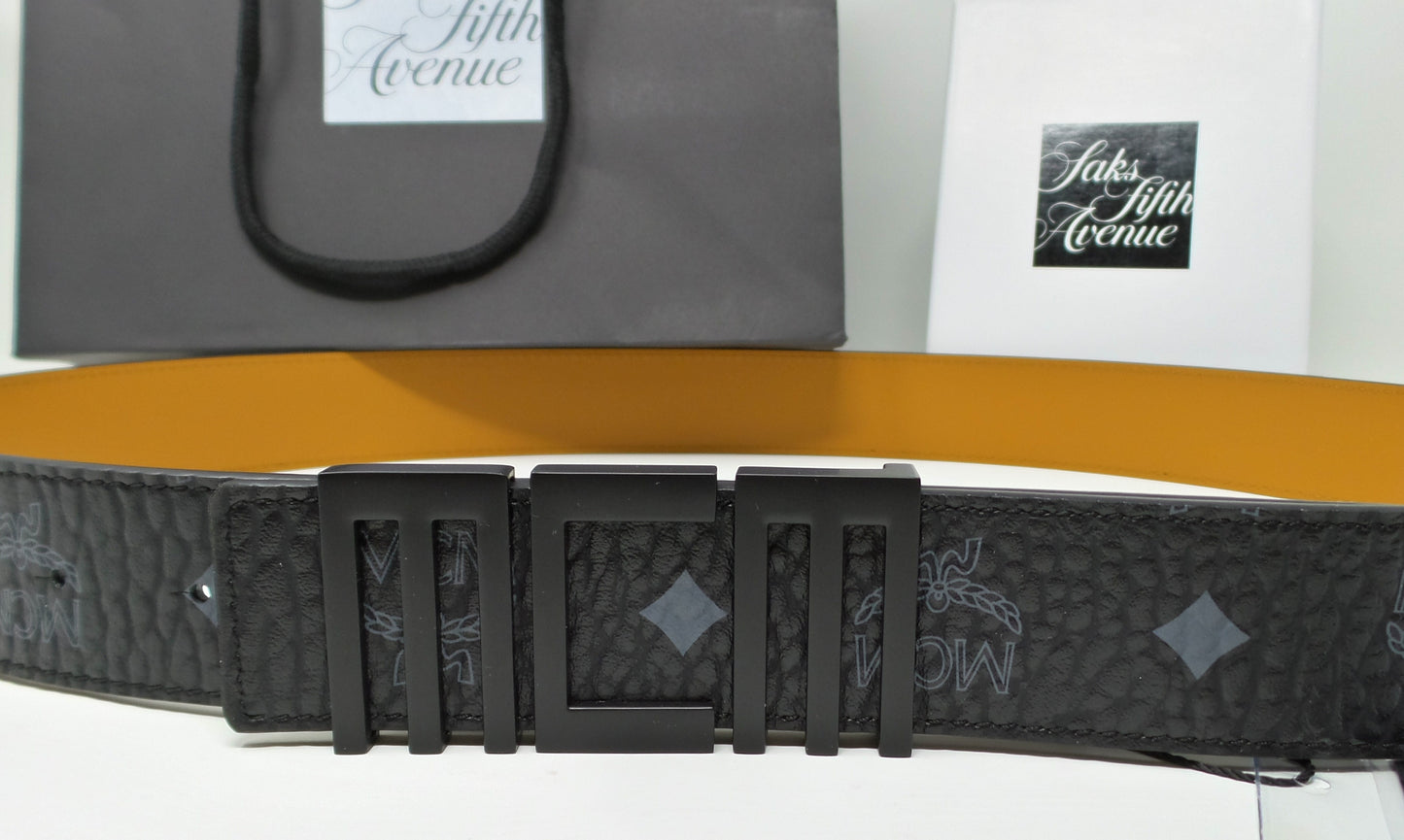 New Black/Grey Monogram Belt With Black Tech Logo Buckle