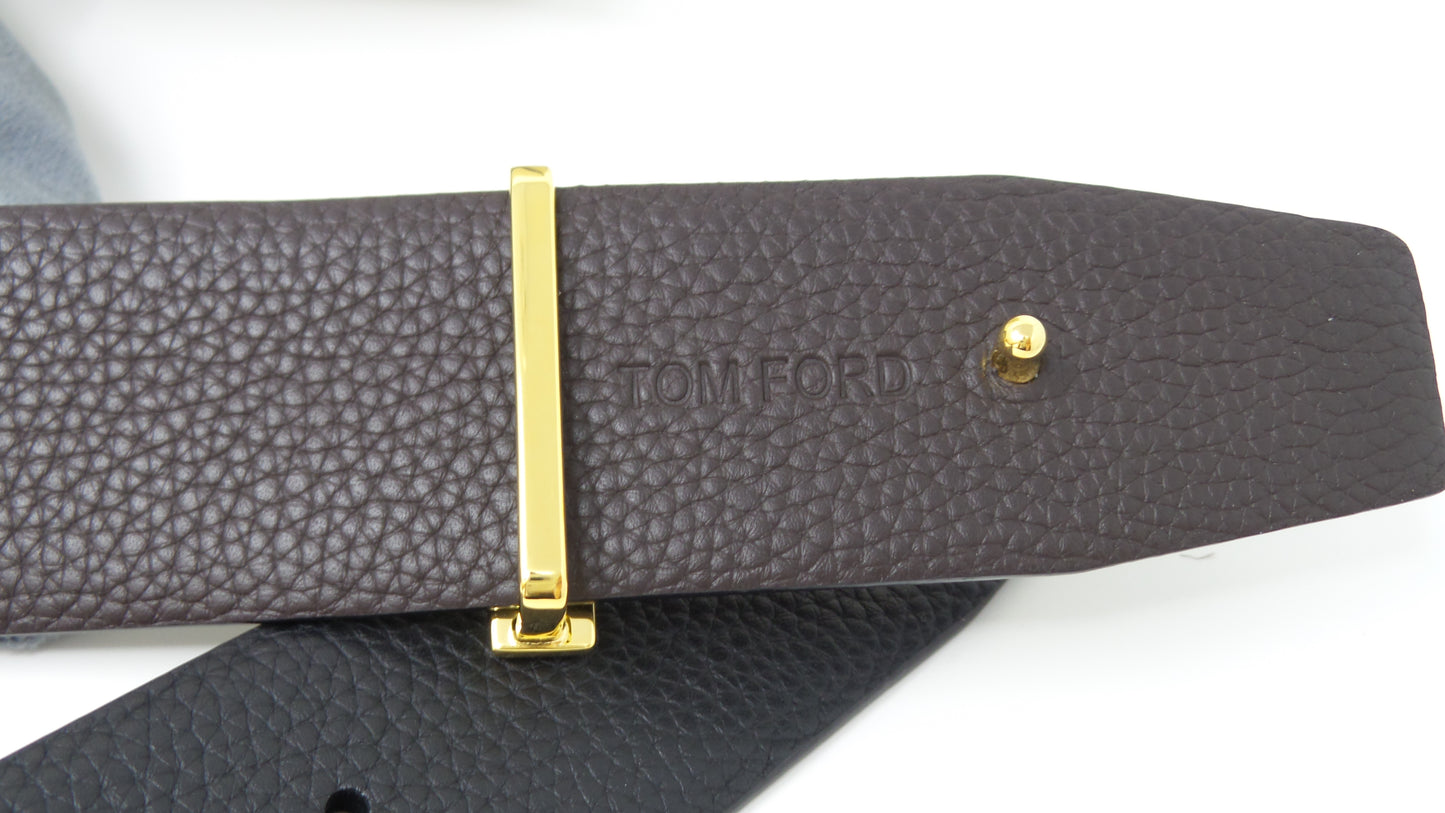 New Soft Grain Leather Reversible Black / Brown Belt With Gold T Buckle