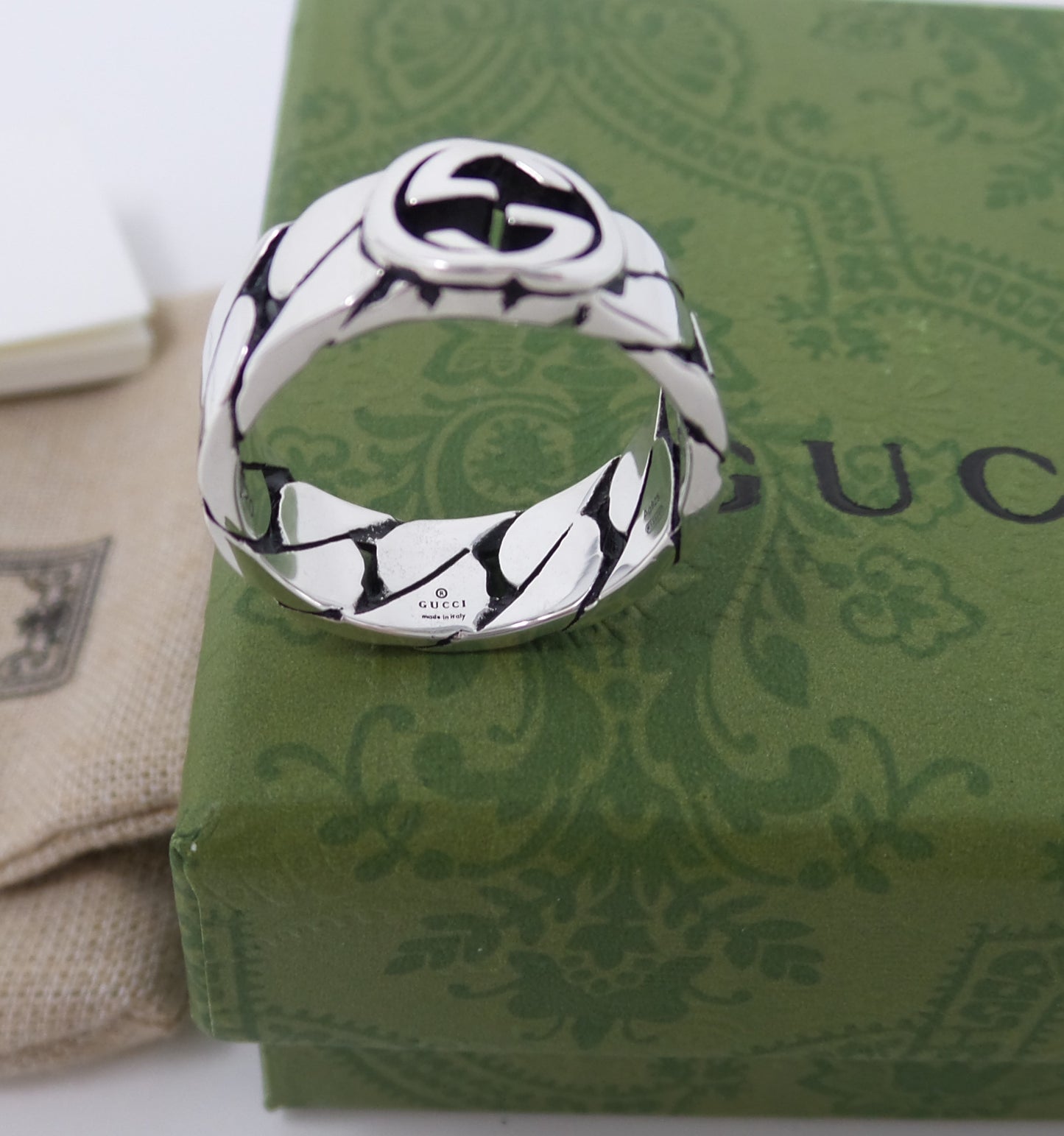 Unisex 925 Silver Ring with Interlocking G