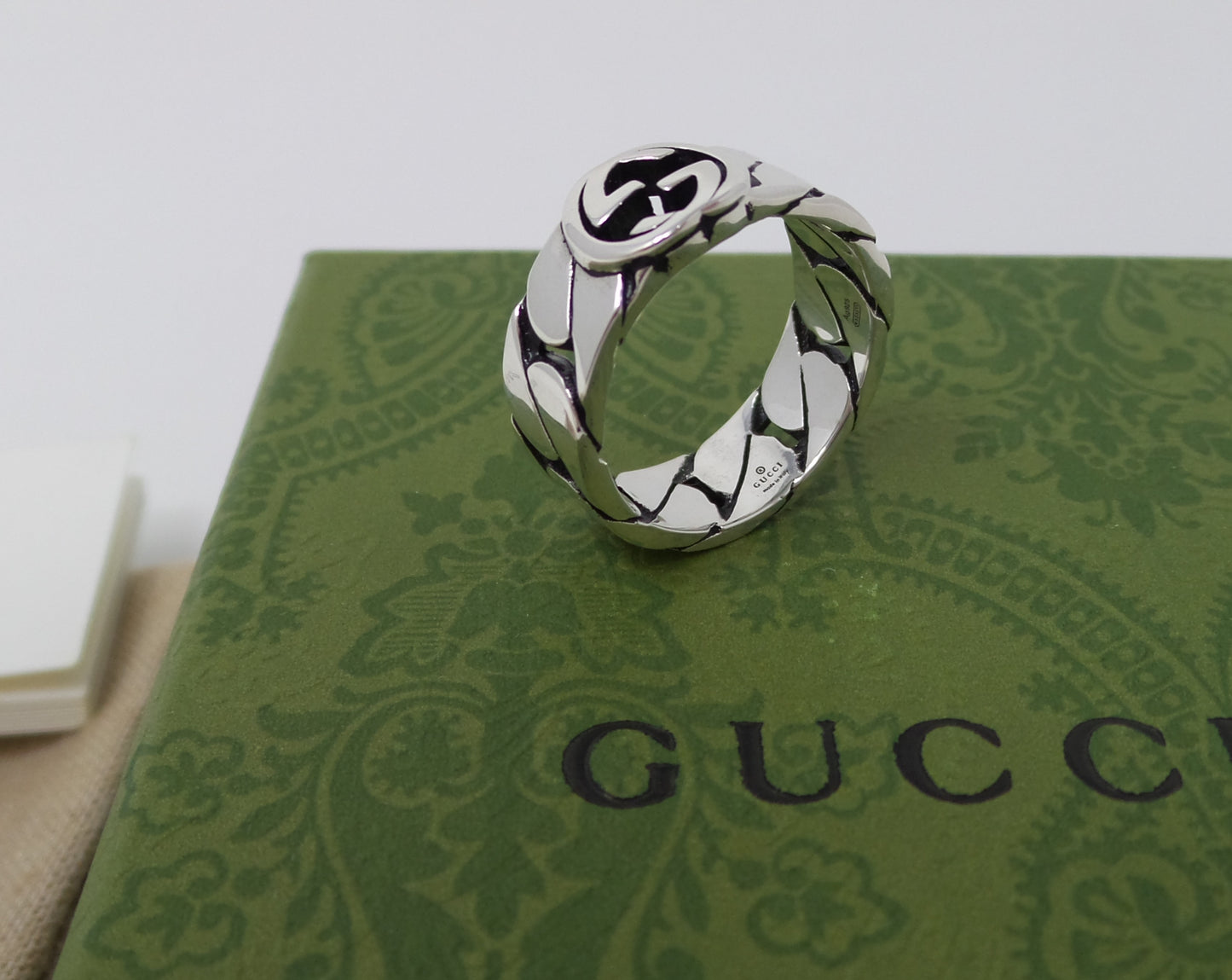 Unisex 925 Silver Ring with Interlocking G