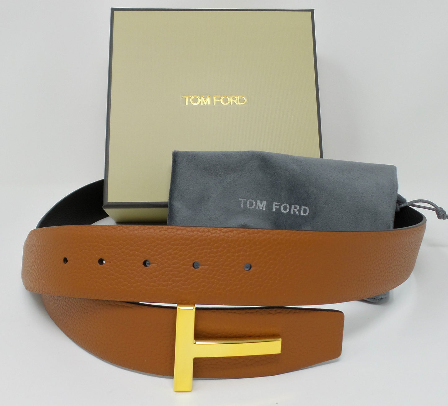 New Soft Grain Leather Reversible Almond / Black Belt With Gold T Buckle