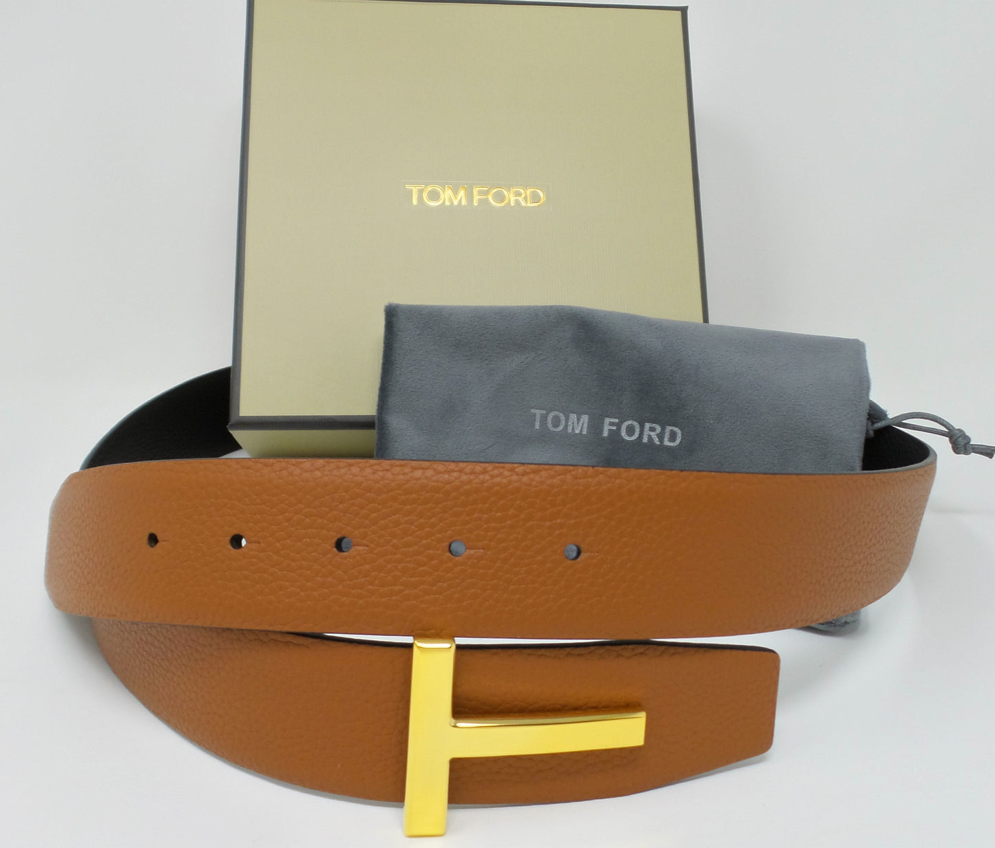 New Soft Grain Leather Reversible Almond / Black Belt With Gold T Buckle