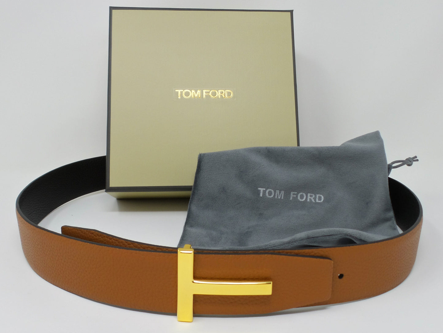 New Soft Grain Leather Reversible Almond / Black Belt With Gold T Buckle