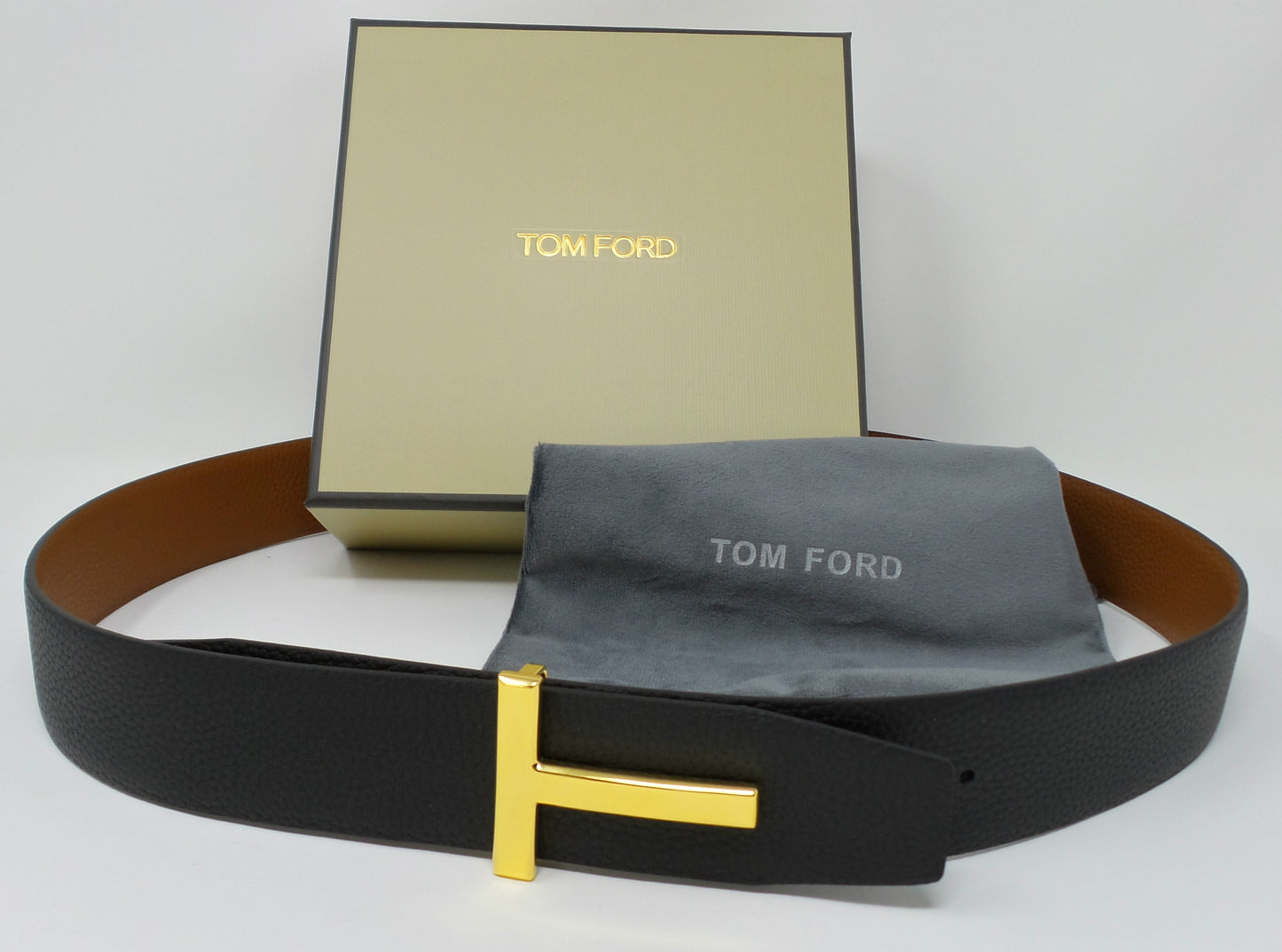 New Soft Grain Leather Reversible Almond / Black Belt With Gold T Buckle