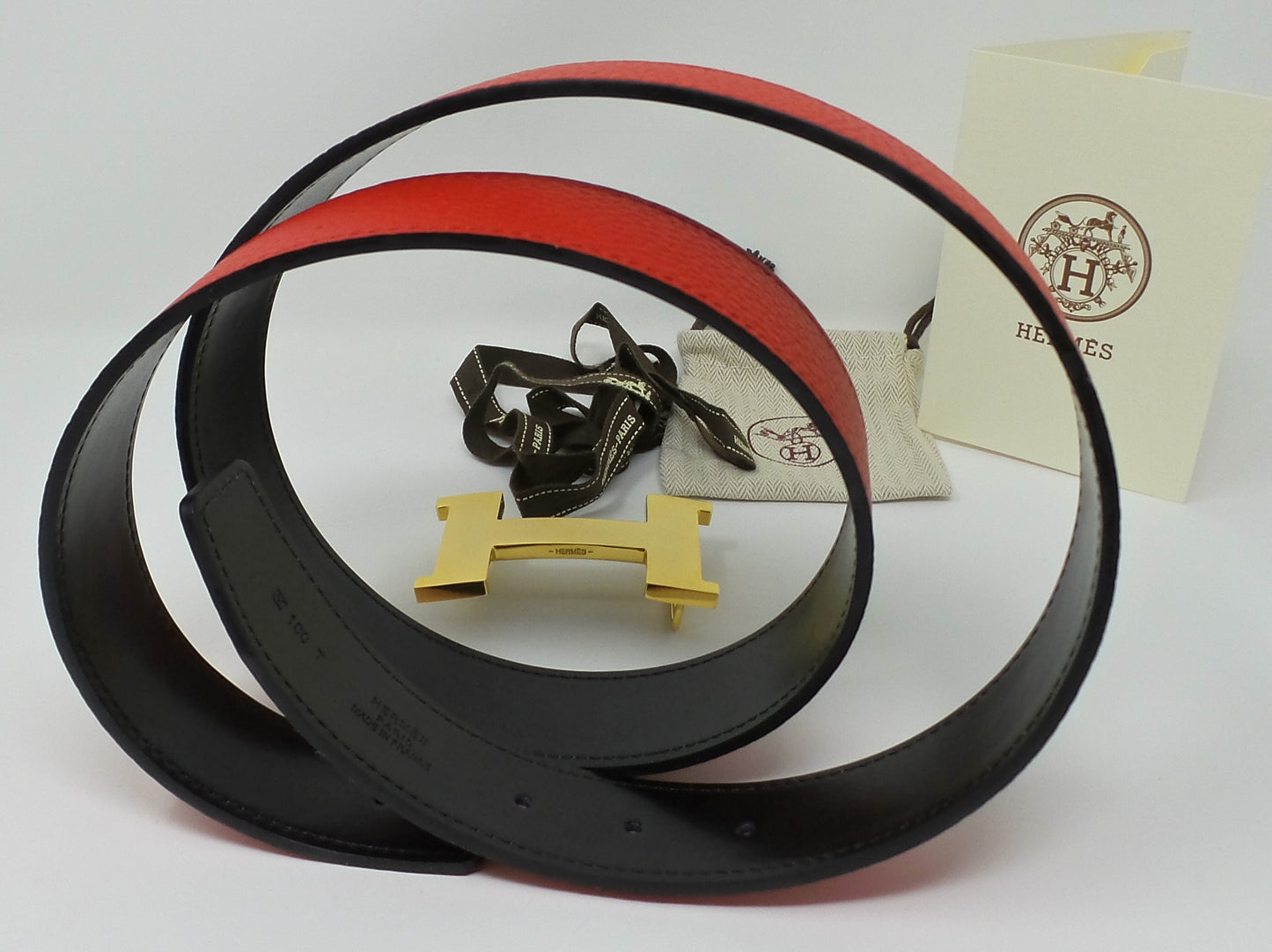 *Black Friday Sale* Red / Black Reversible Belt With Gold Constance Buckle Unisex