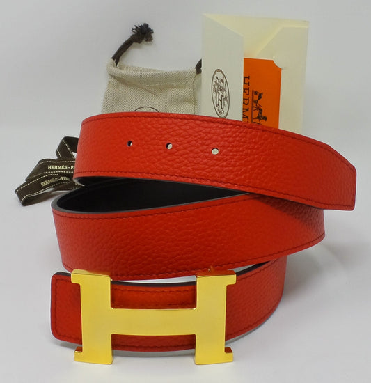 *Black Friday Sale* Red / Black Reversible Belt With Gold Constance Buckle Unisex