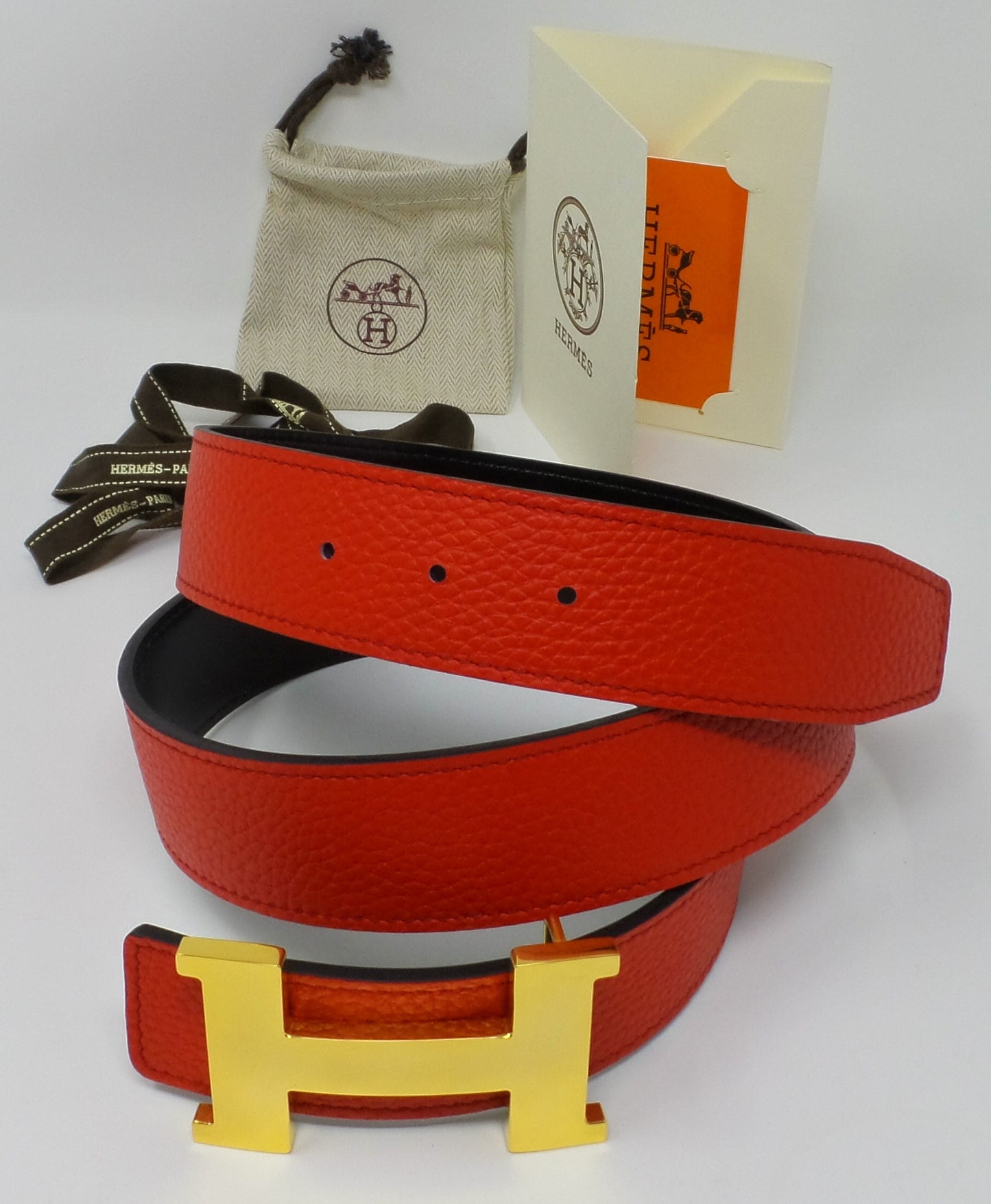 *Black Friday Sale* Red / Black Reversible Belt With Gold Constance Buckle Unisex