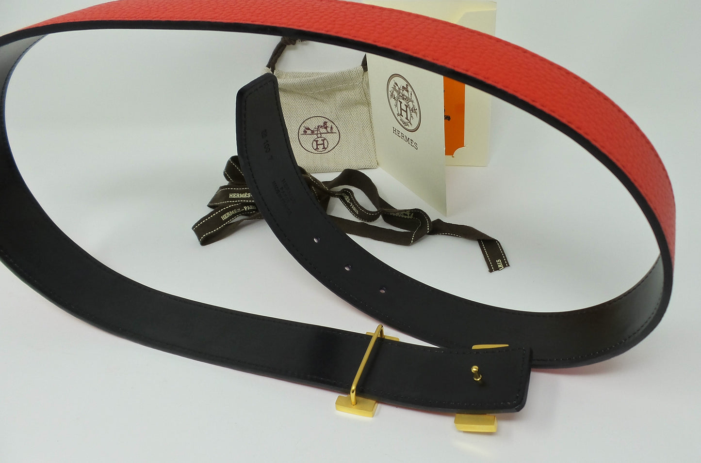 *Black Friday Sale* Red / Black Reversible Belt With Gold Constance Buckle Unisex