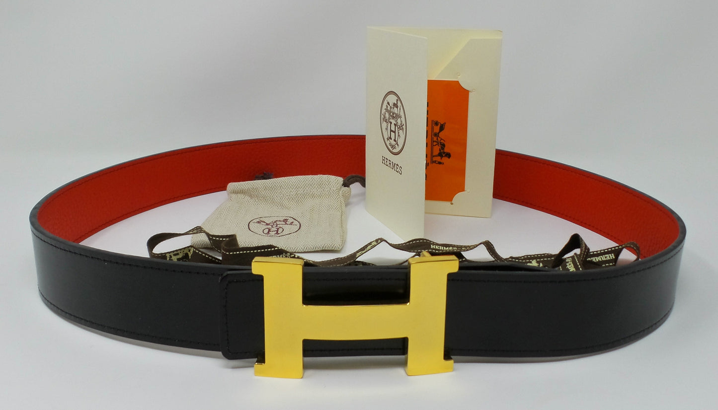 *Black Friday Sale* Red / Black Reversible Belt With Gold Constance Buckle Unisex
