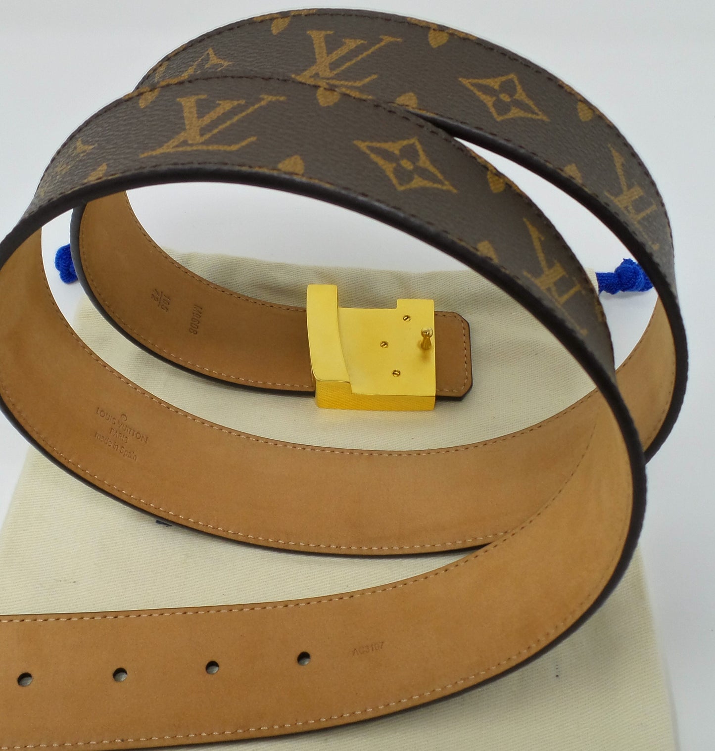 New Brown Monogram Belt with Gold Buckle