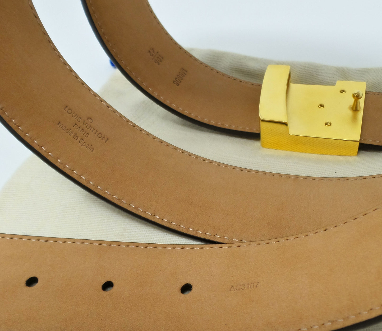 New Brown Monogram Belt with Gold Buckle
