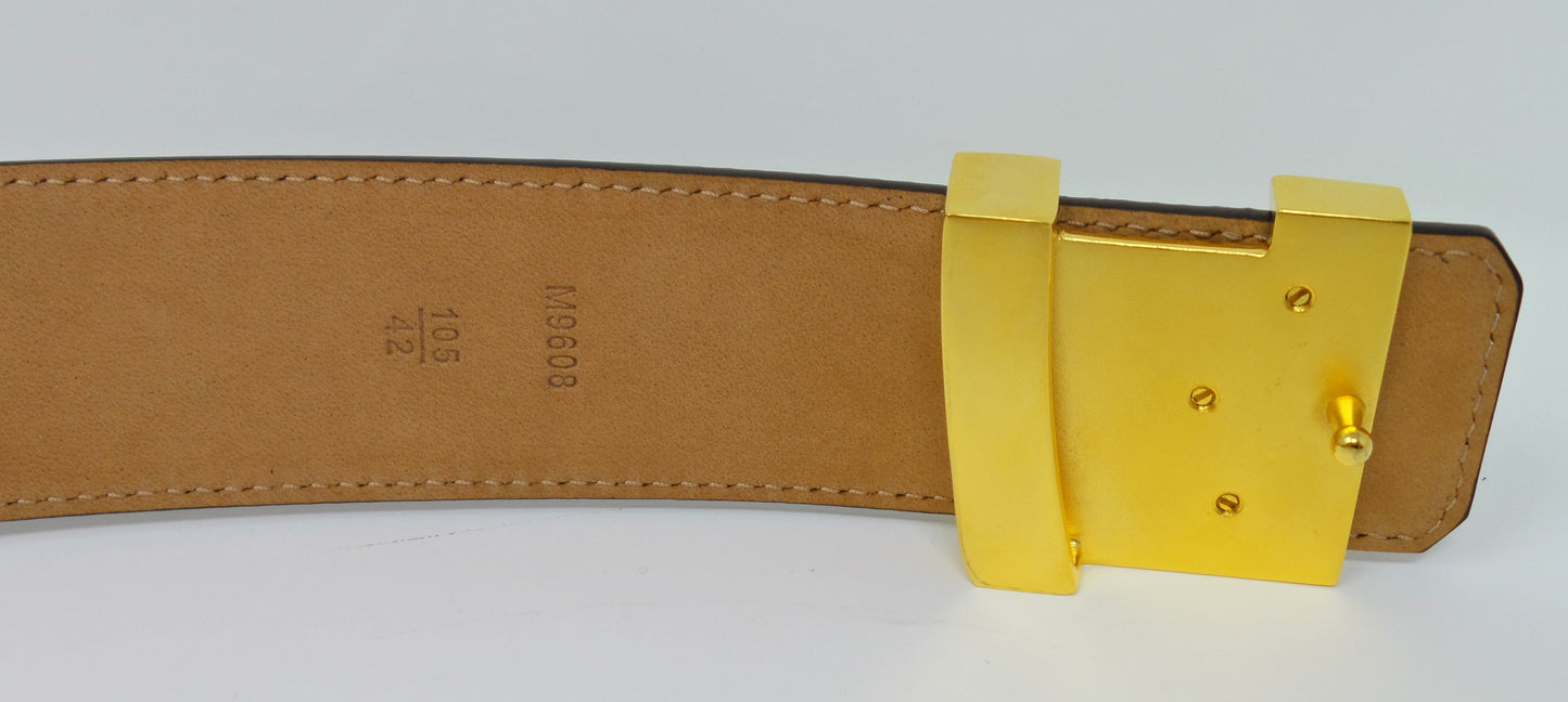 New Brown Monogram Belt with Gold Buckle