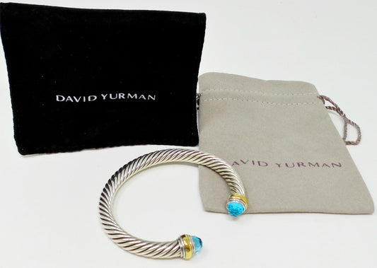 DY Classic Cable Bracelet Sterling Silver And 14k Gold Blue Topaz Gemstone