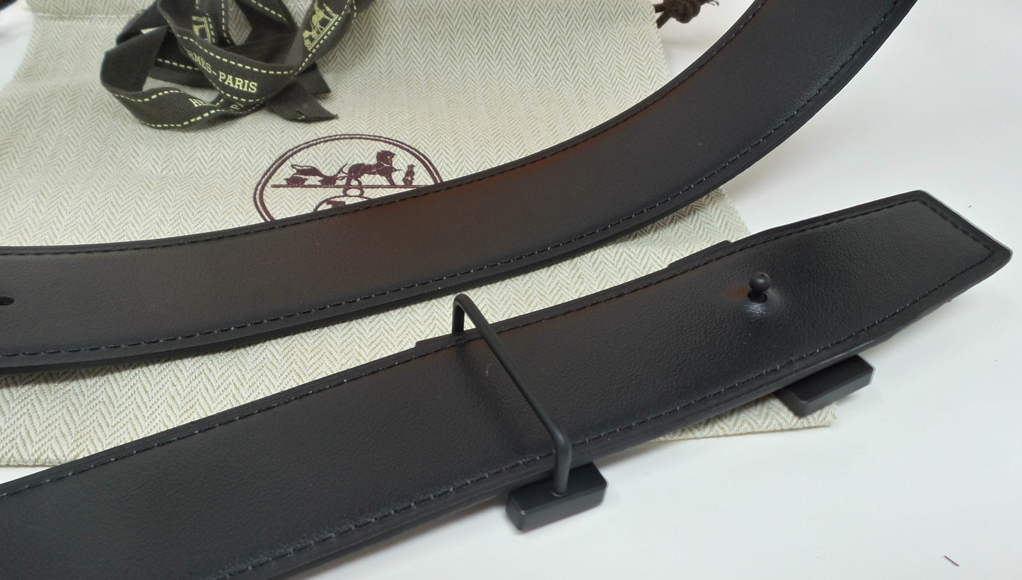 Reversible Black And Navy Blue  Belt With Black H Buckle