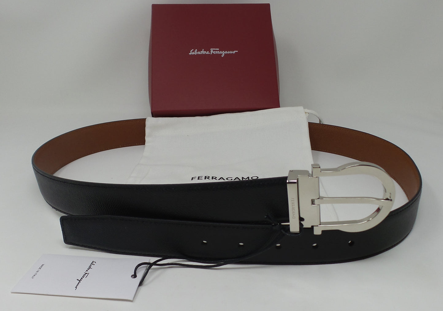 Reversible Belt Black / Brown Leather Silver Gancini Adjustable