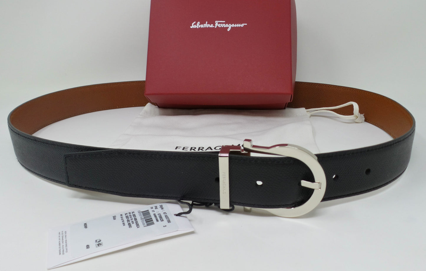 Reversible Belt Black / Brown Leather Silver Gancini Adjustable