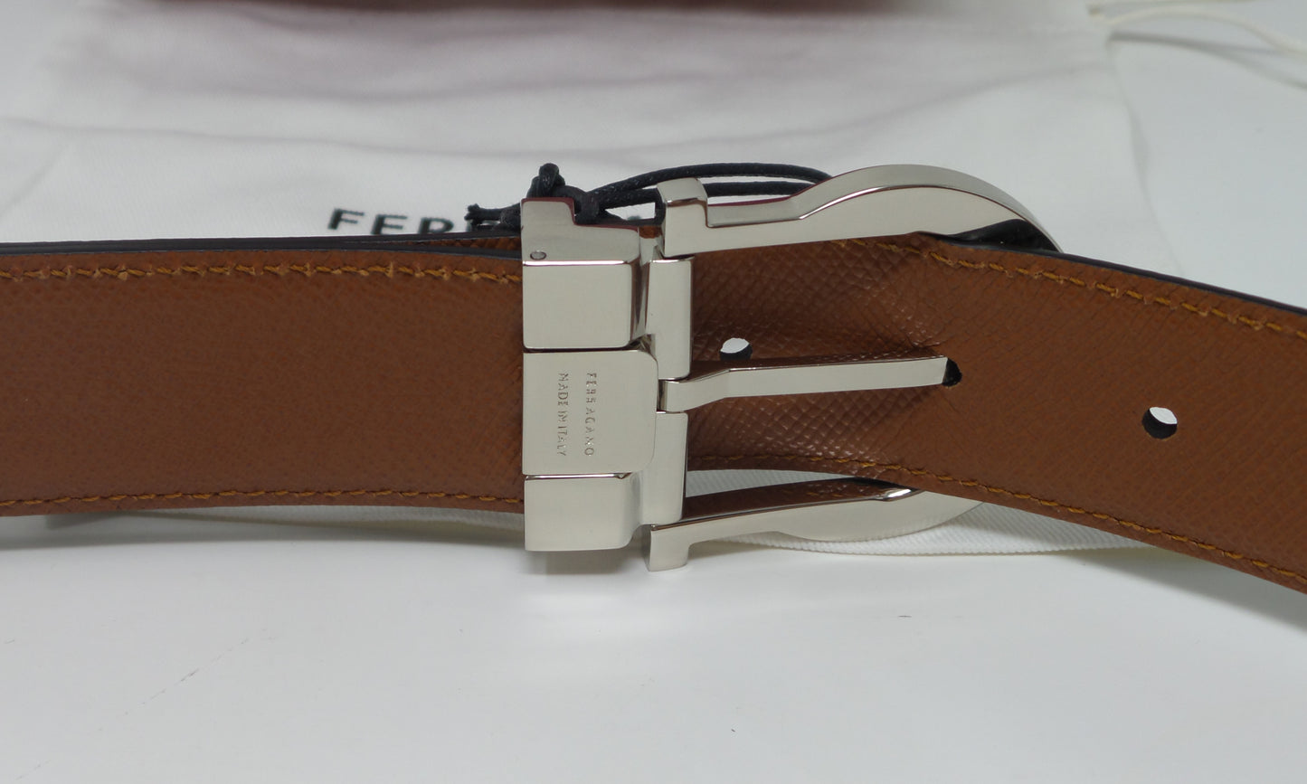 Reversible Belt Black / Brown Leather Silver Gancini Adjustable