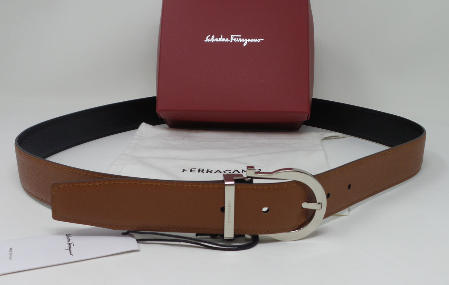 Reversible Belt Black / Brown Leather Silver Gancini Adjustable