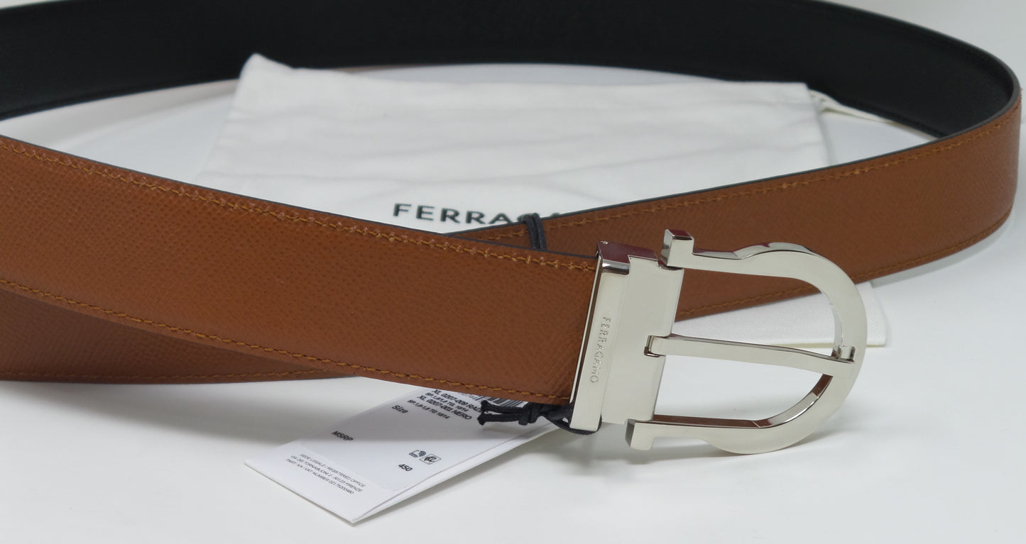 Reversible Belt Black / Brown Leather Silver Gancini Adjustable