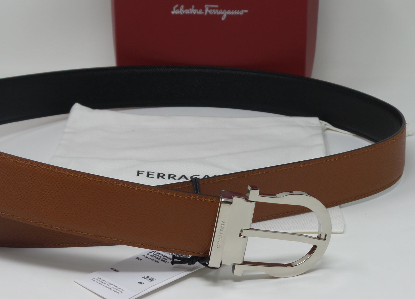 Reversible Belt Black / Brown Leather Silver Gancini Adjustable