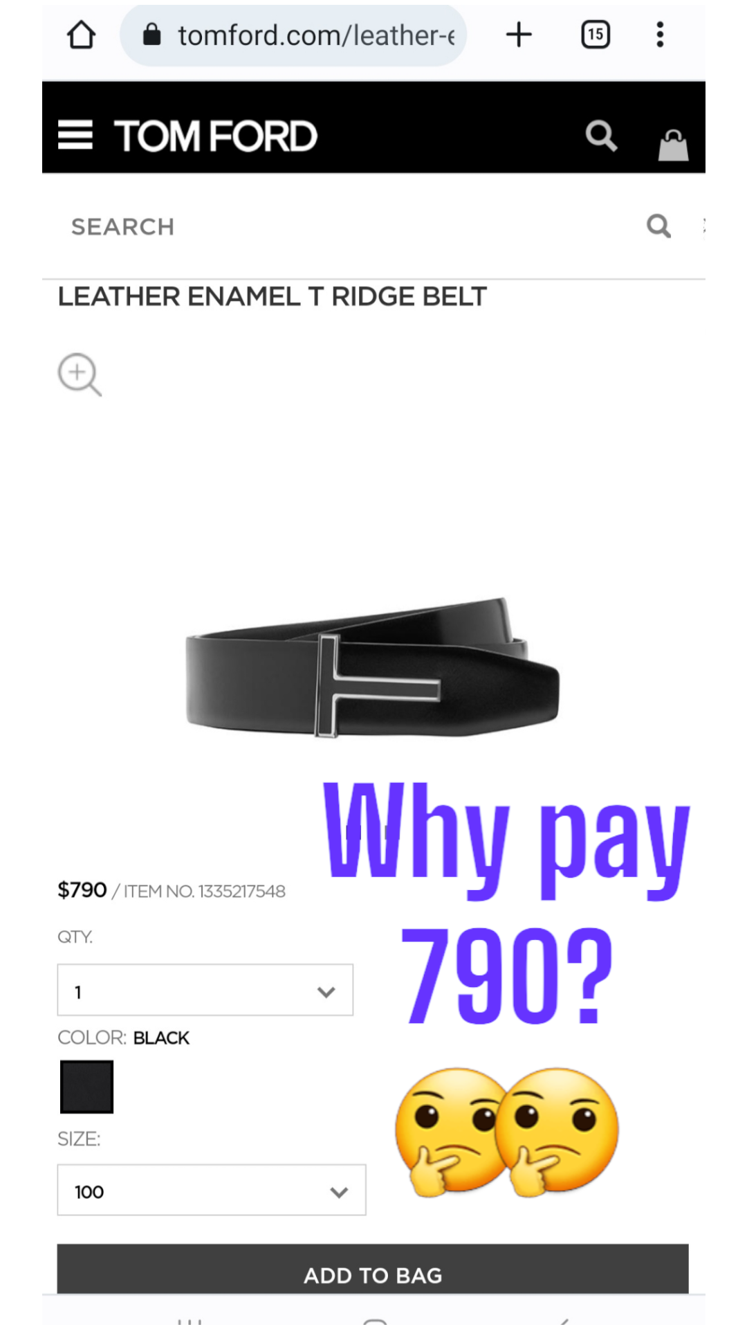 New Black Leather Belt With Black/Silver T Buckle