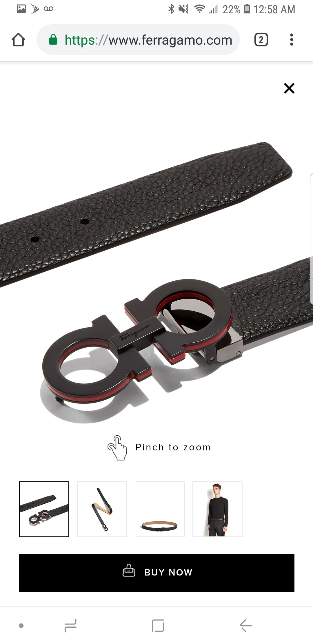 New Adjustable Gancini Belt Black Leather Unisex Black / Red Medium Buckle