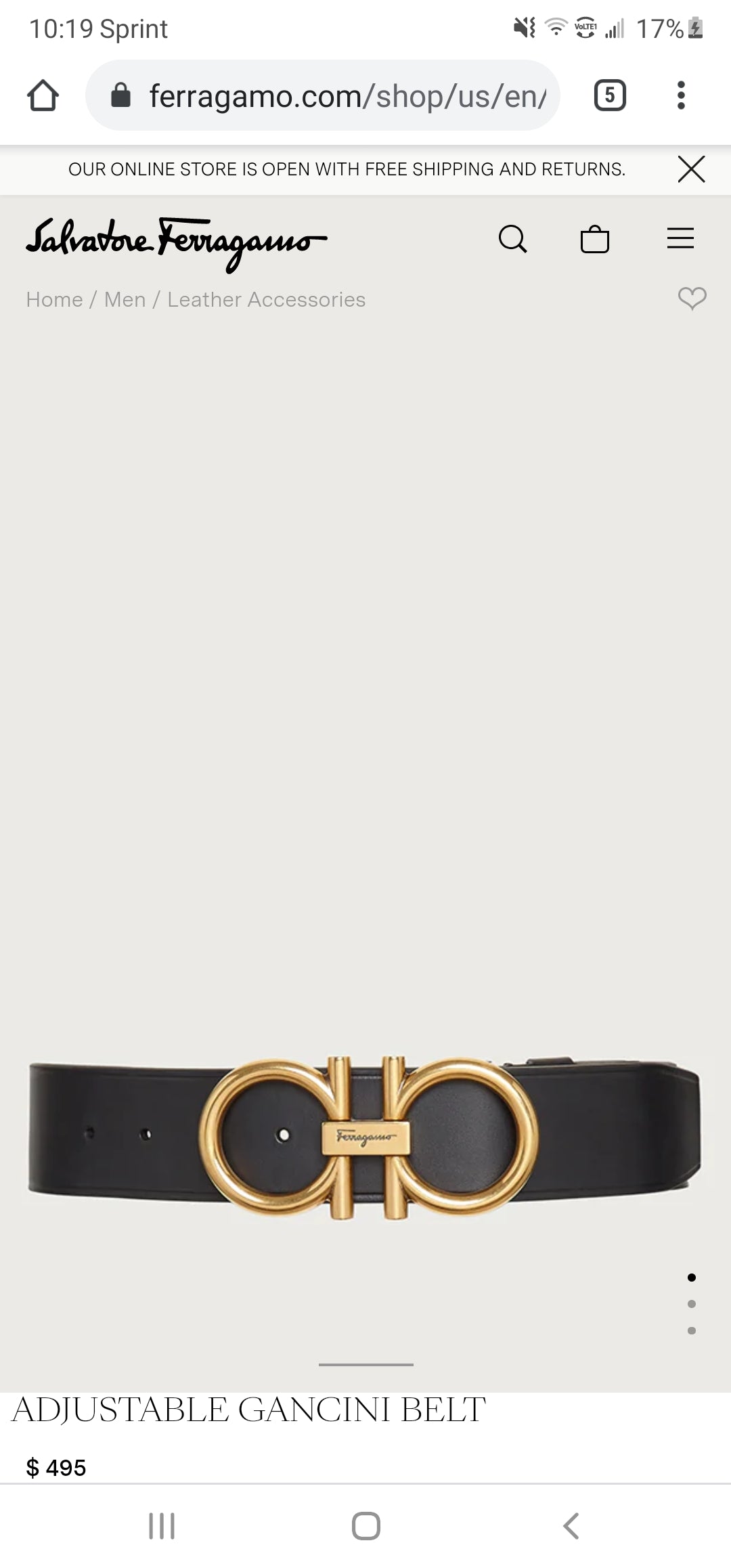 New Adjustable Gancini Belt Brass Buckle Black Casual Unisex