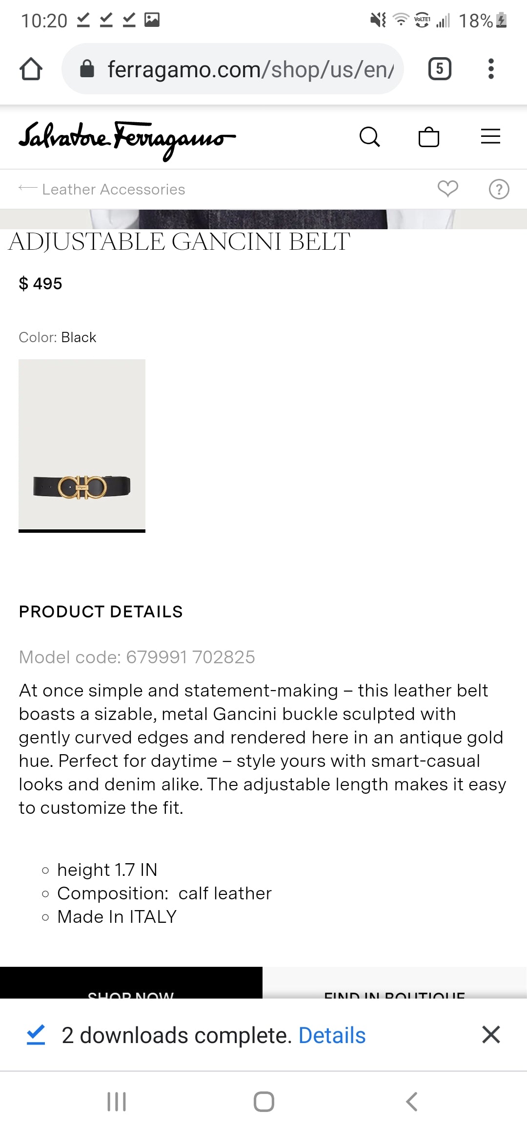 New Adjustable Gancini Belt Brass Buckle Black Casual Unisex