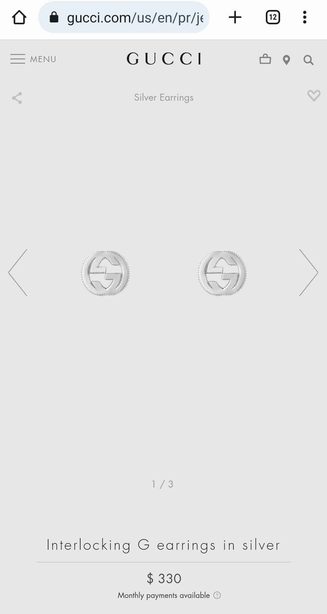 New 925 Silver Earrings Shiny Interlocking G