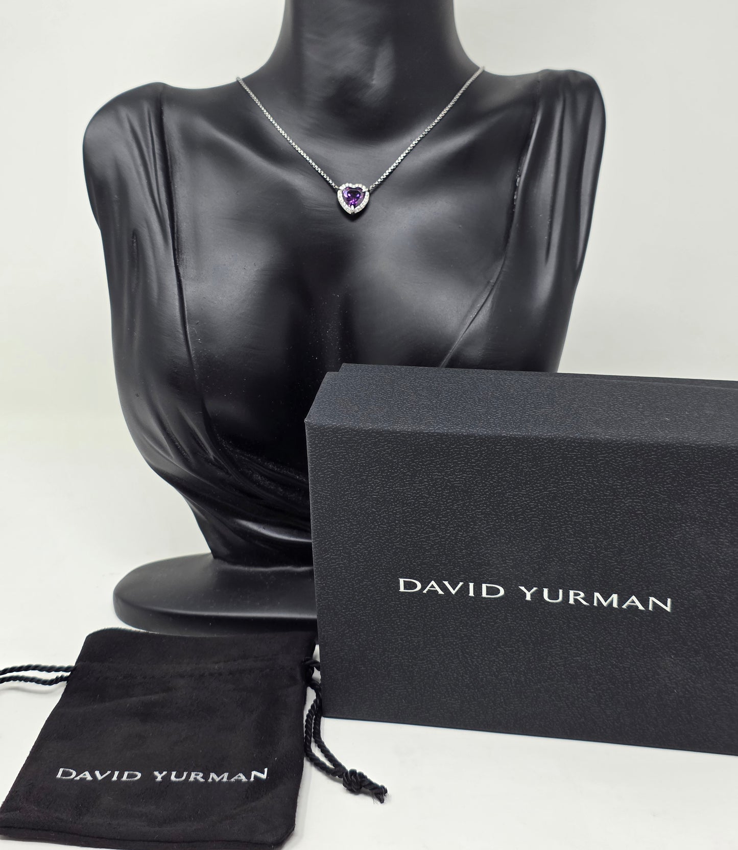 Chatelaine Necklace With Amethyst Heart Pendant Sterling Silver