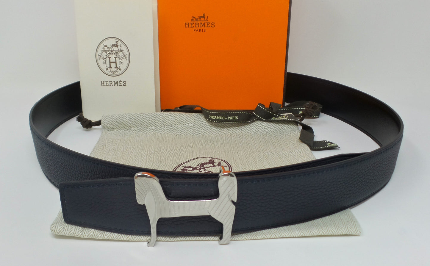 Reversible Navy Blue / Black Belt With Silver Horse H Buckle