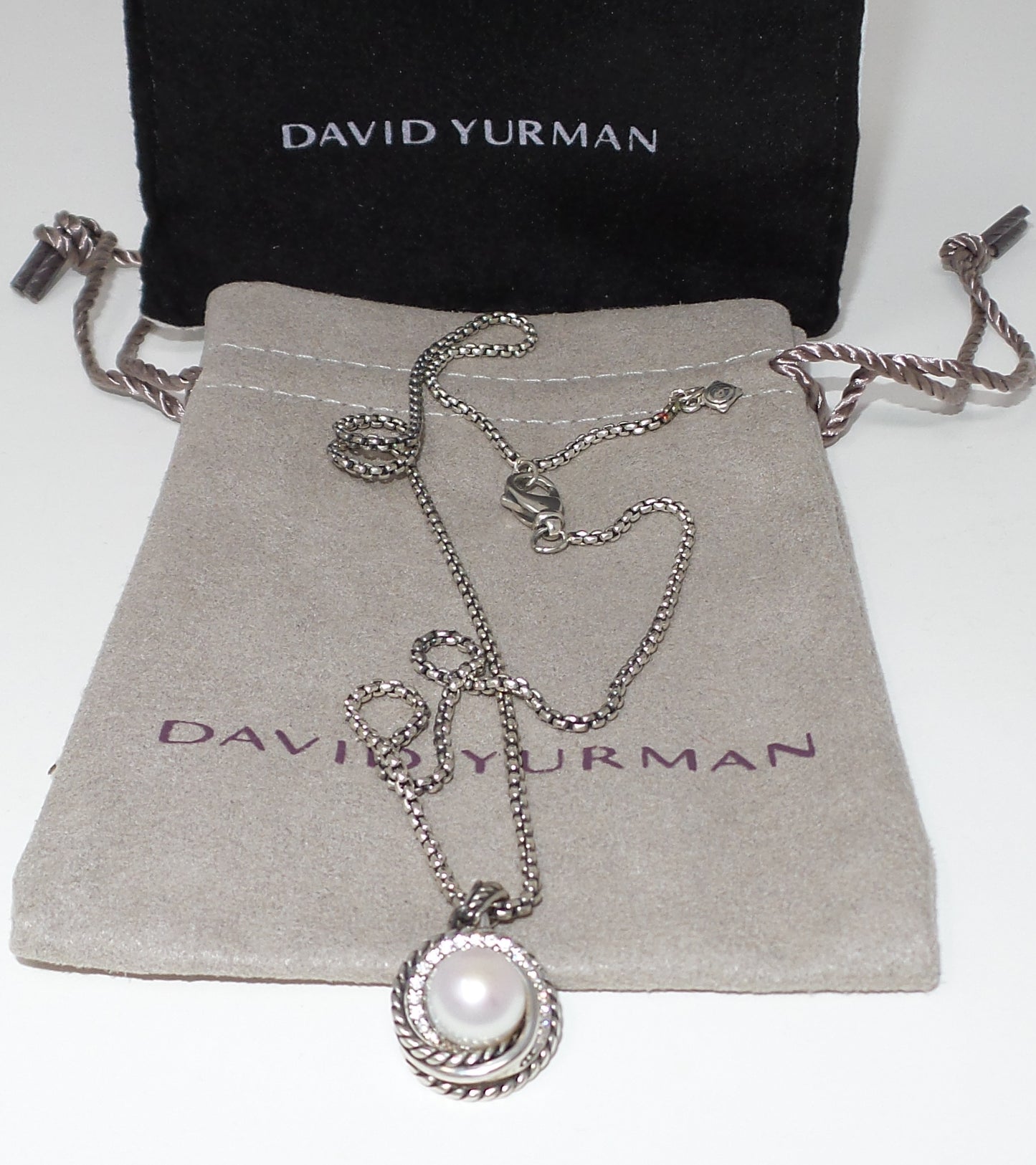 Sterling Silver 925 Crossover Pearl Necklace With 17" Inch Baby Box Chain