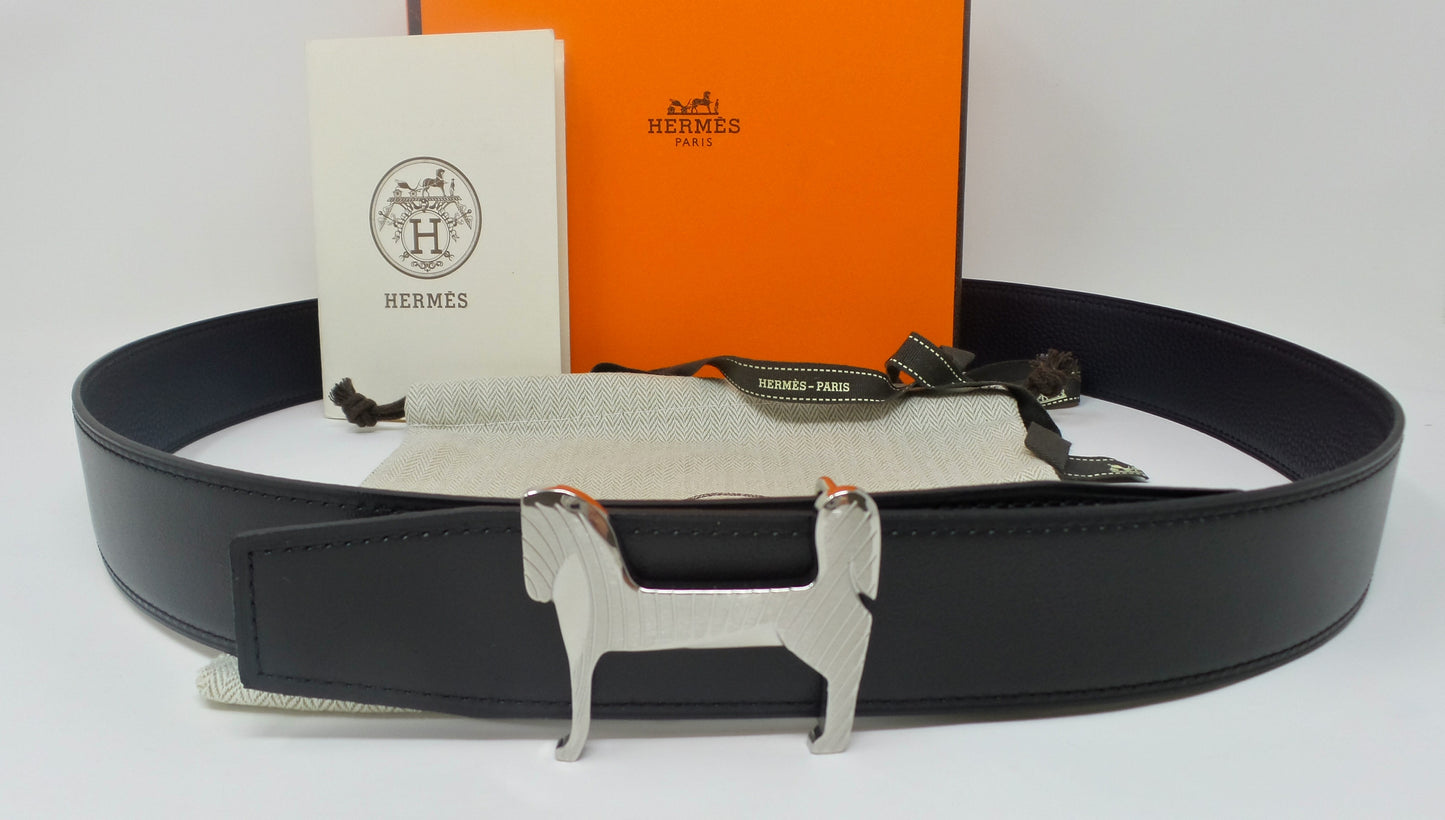 Reversible Navy Blue / Black Belt With Silver Horse H Buckle