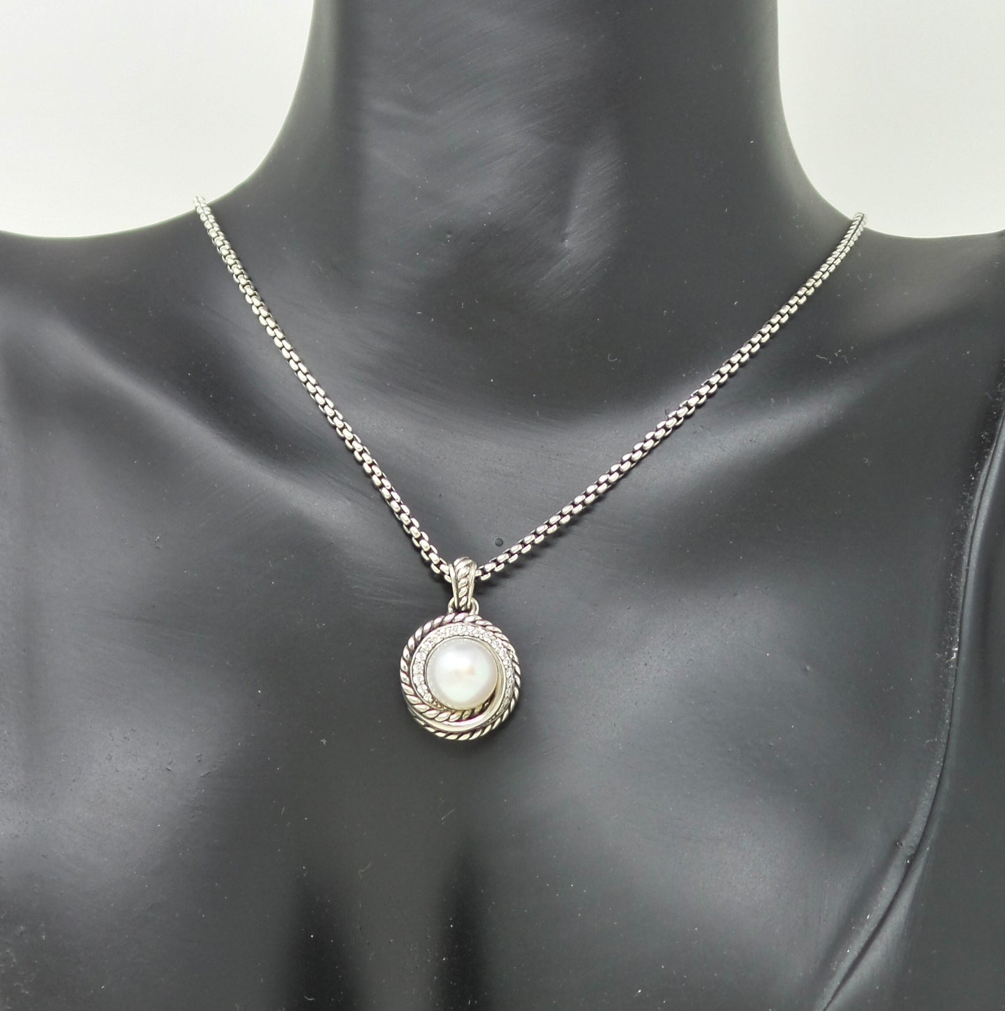 Sterling Silver 925 Crossover Pearl Necklace With 17" Inch Baby Box Chain