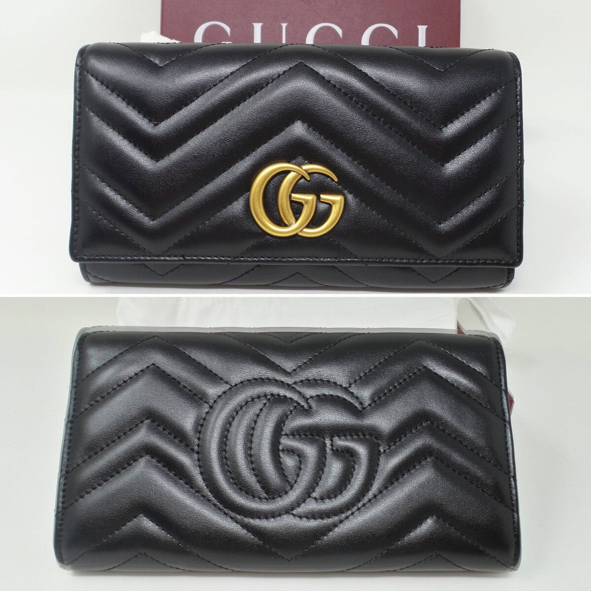 Black Leather Continental Wallet with Matte Brass Marmont G
