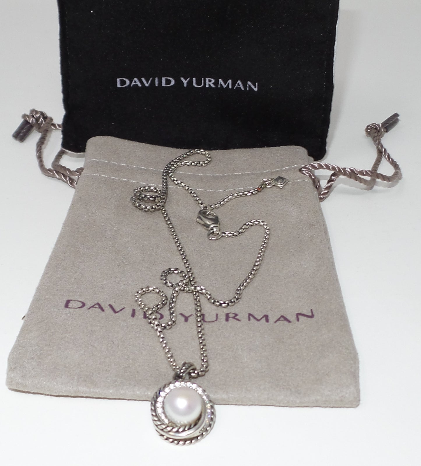 Sterling Silver 925 Crossover Pearl Necklace With 17" Inch Baby Box Chain