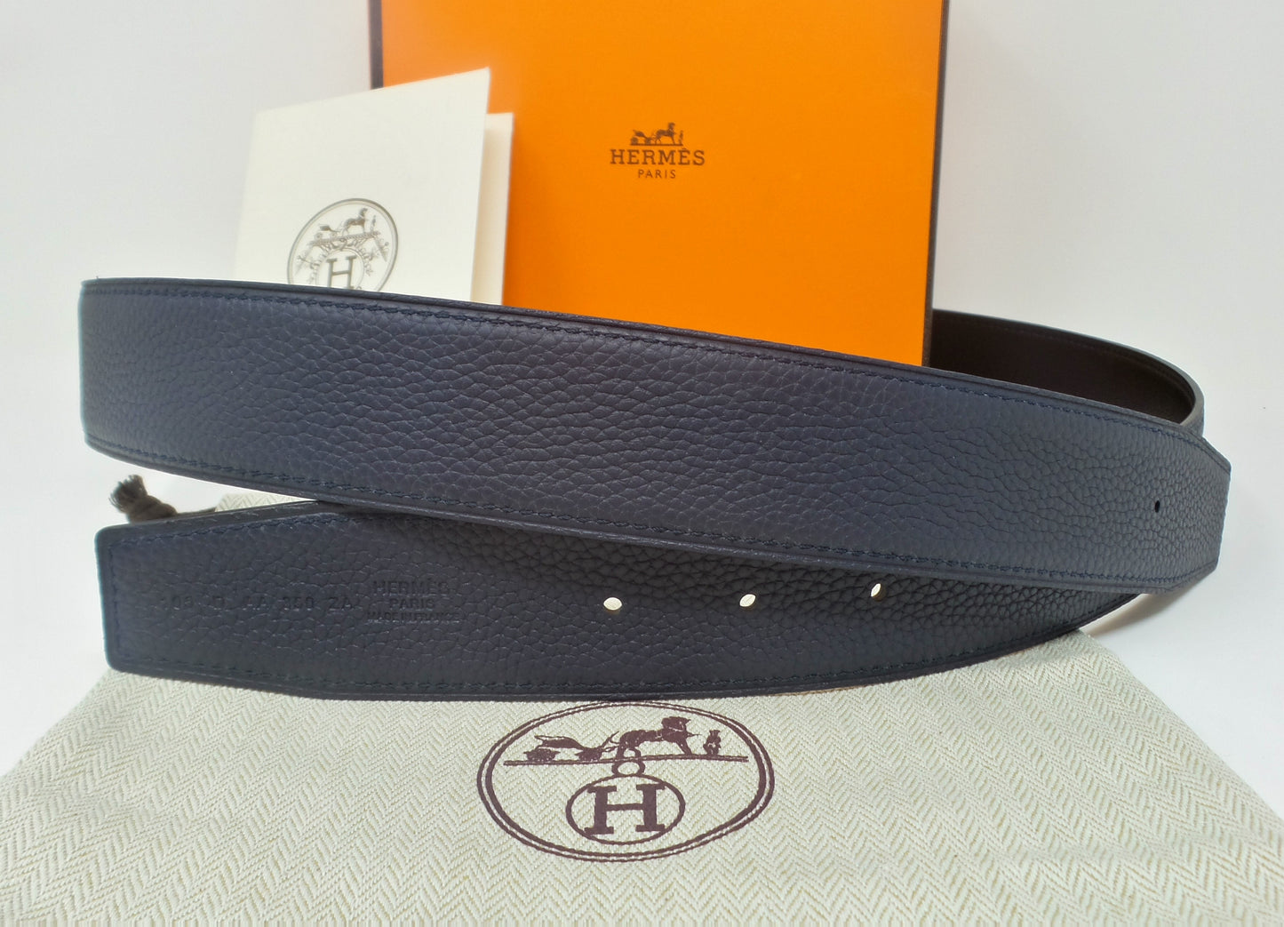 Reversible Navy Blue / Black Belt With Silver Horse H Buckle