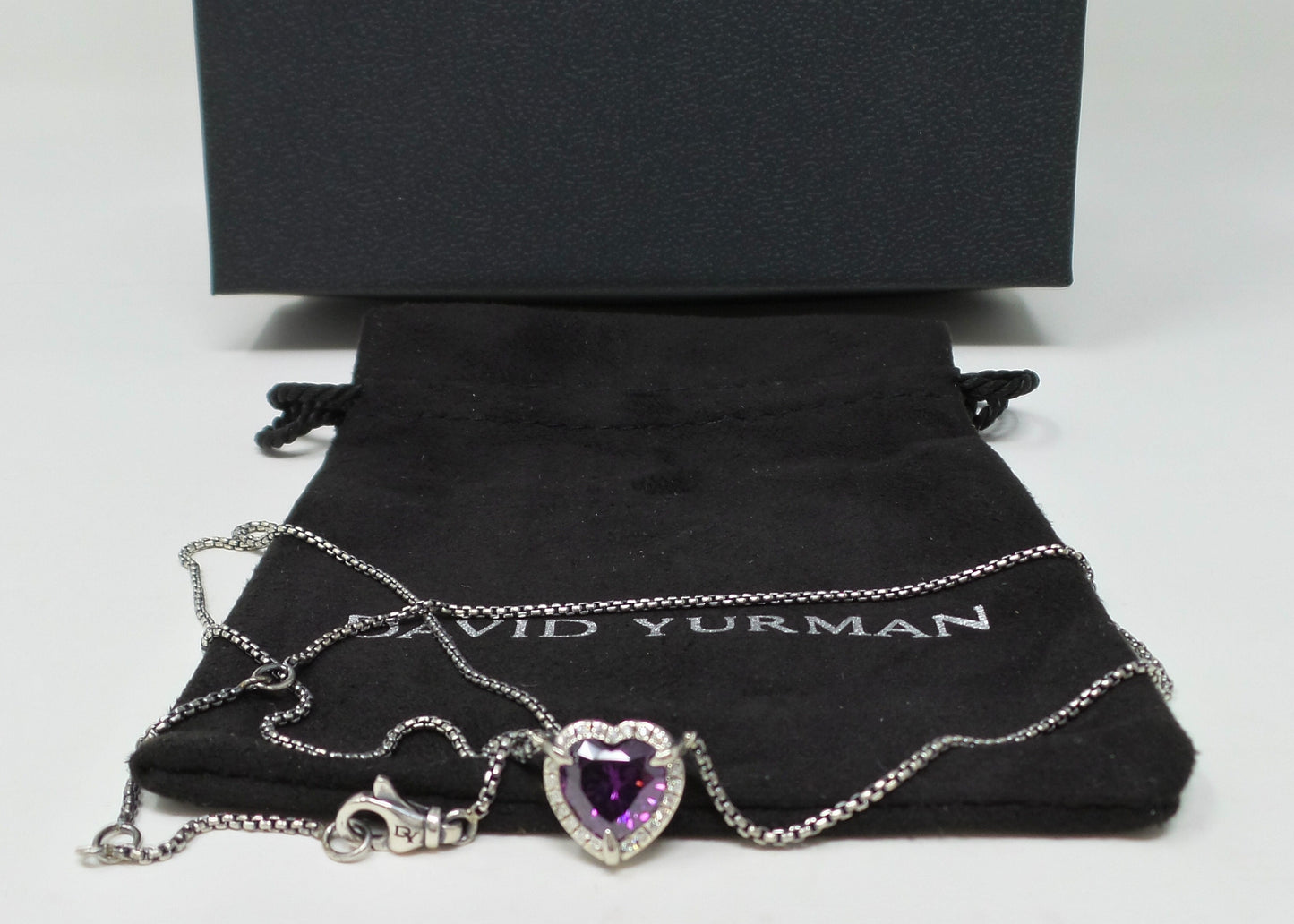 Chatelaine Necklace With Amethyst Heart Pendant Sterling Silver