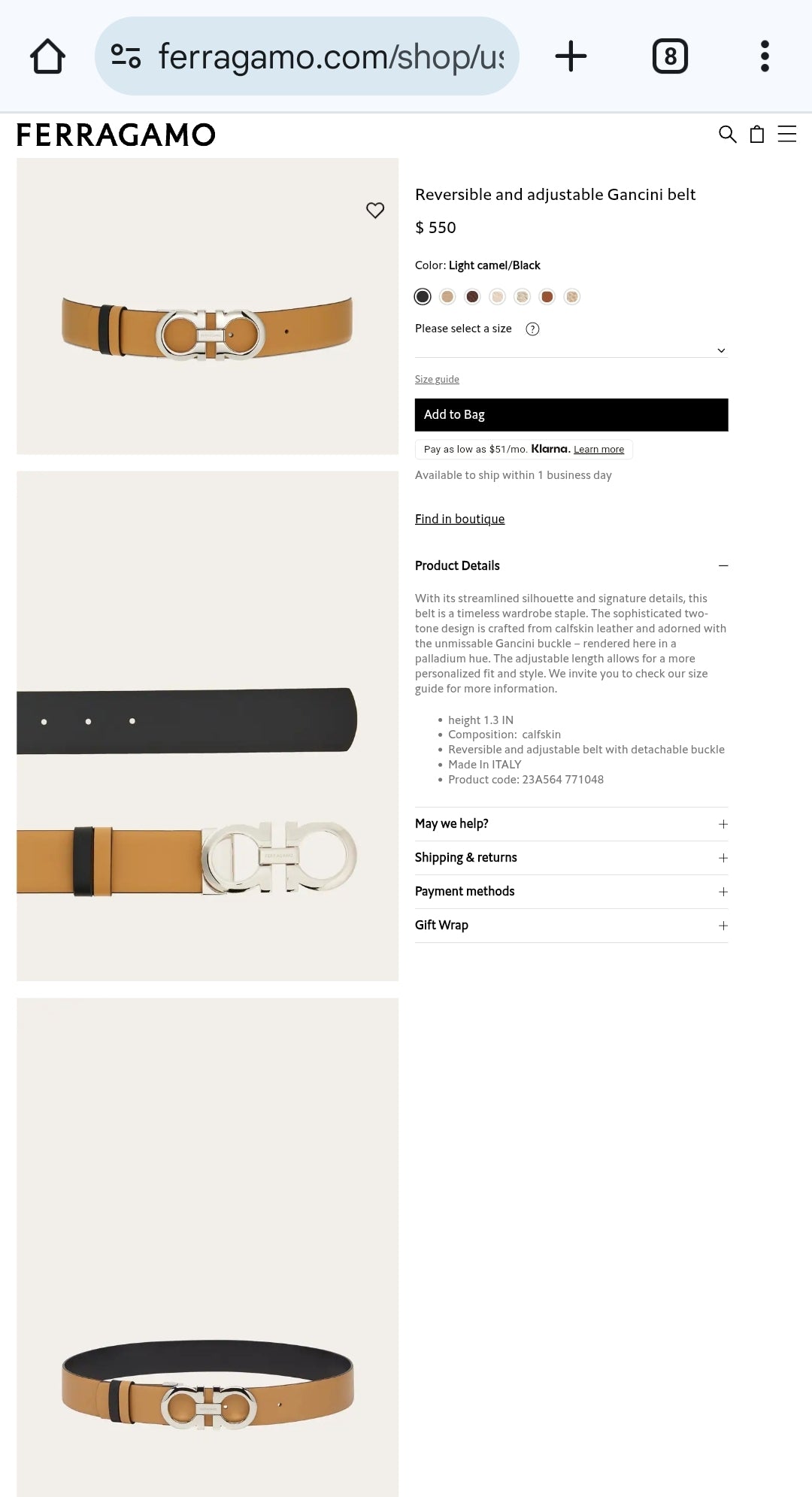 Black / Red Reversible And Adjustable Belt Medium Gold Buckle