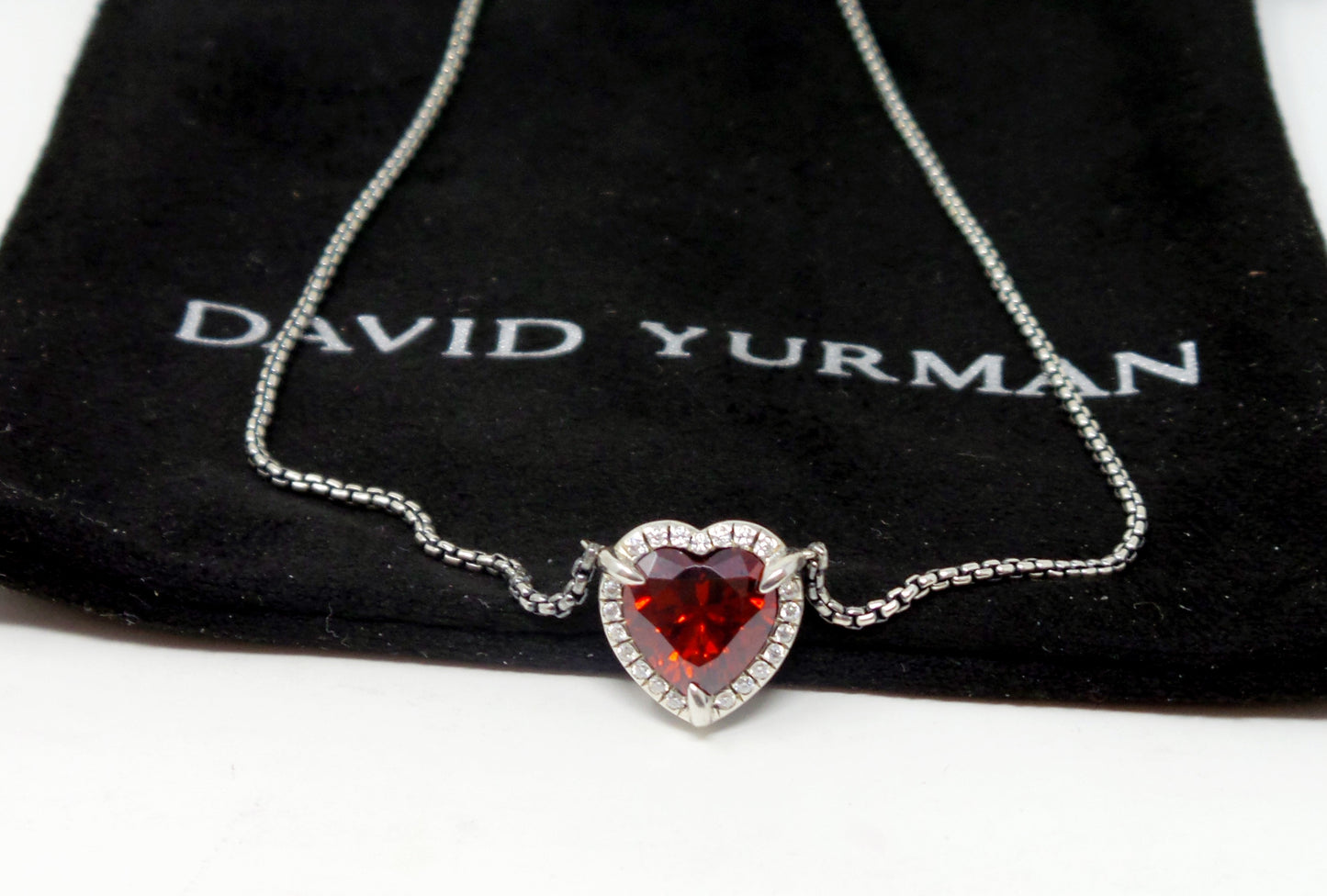 Chatelaine Necklace With Garnet Heart Pendant Sterling Silver