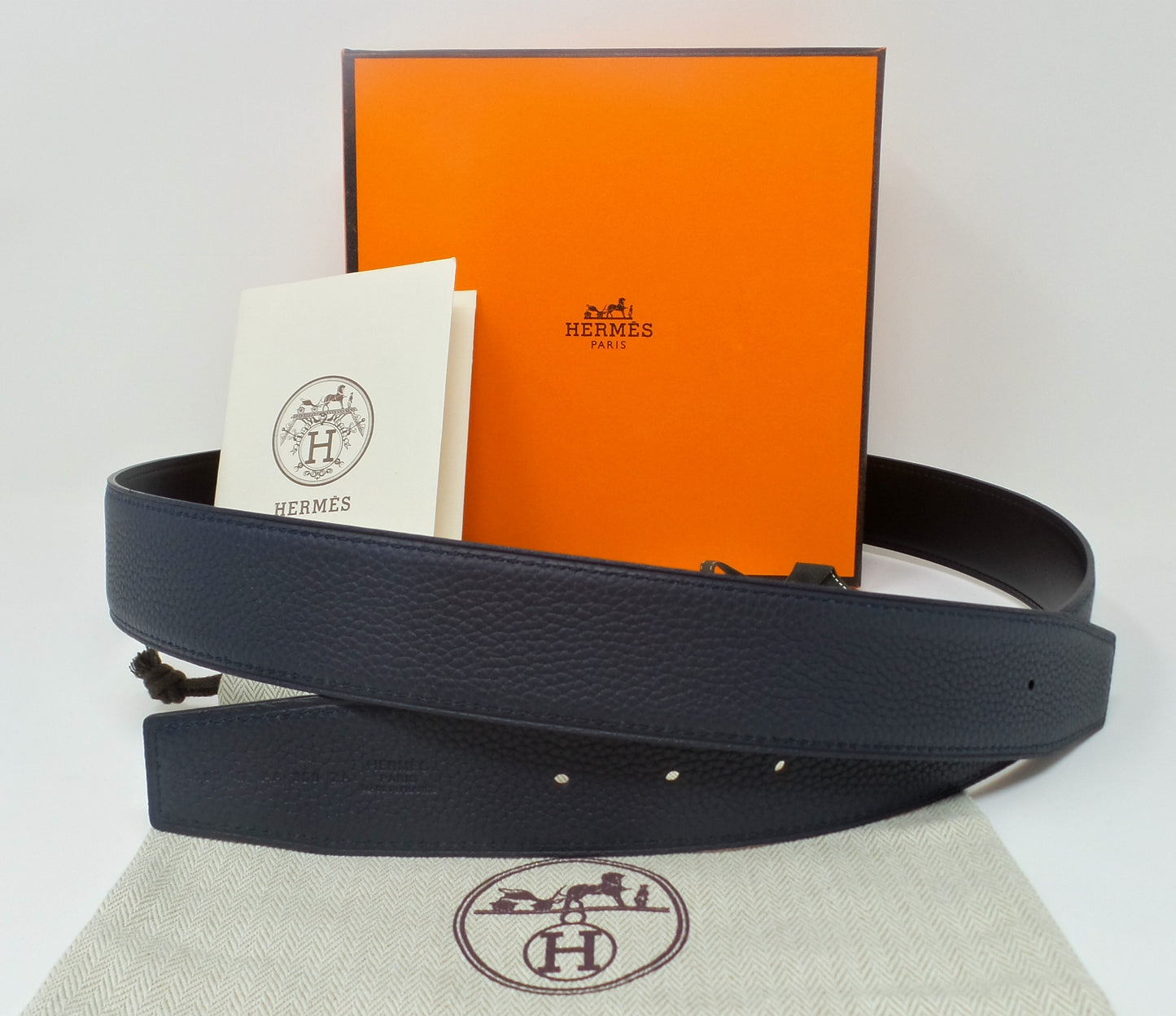 Reversible Navy Blue / Black Belt With Silver Horse H Buckle