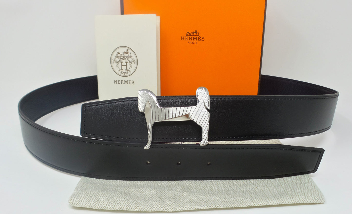 Reversible Navy Blue / Black Belt With Silver Horse H Buckle