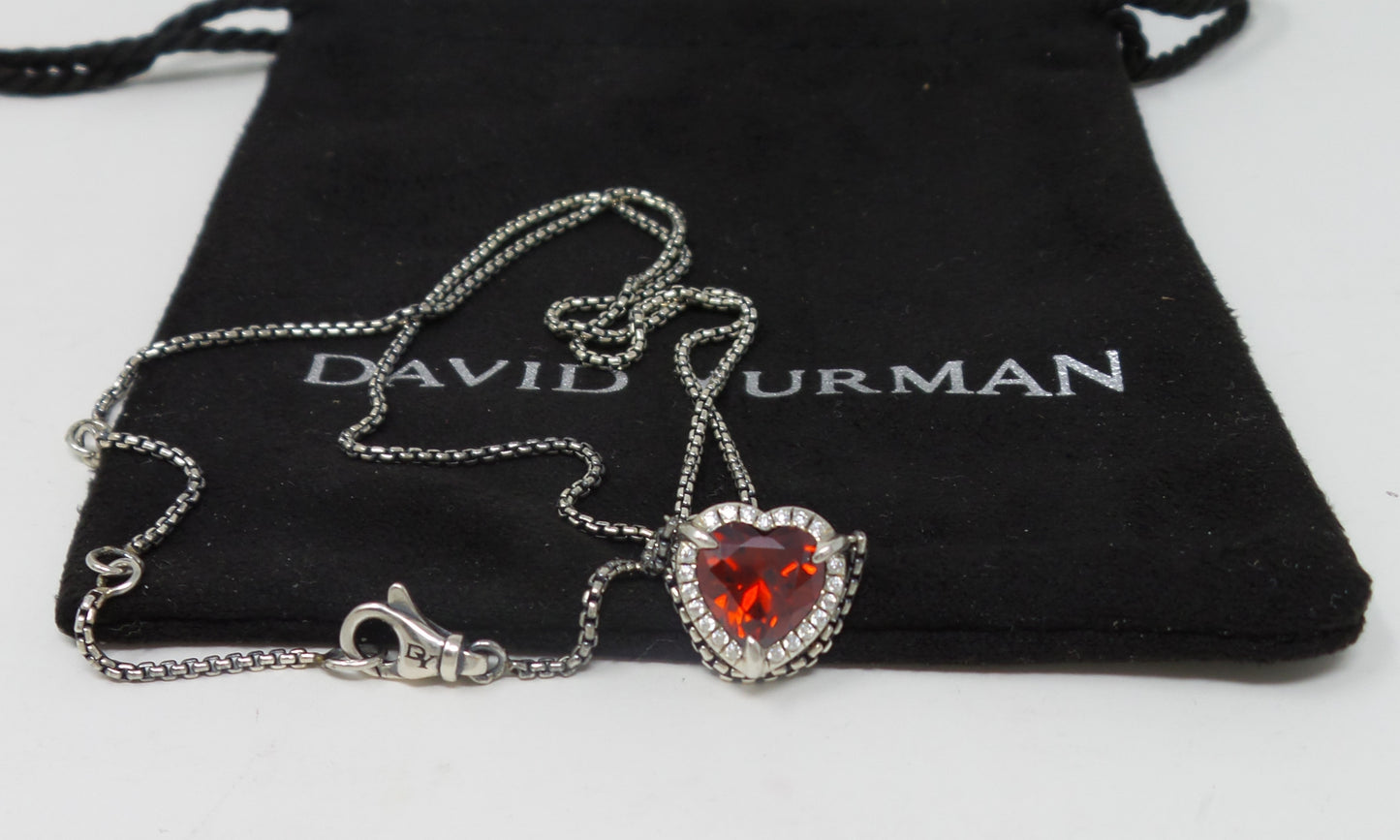 Chatelaine Necklace With Garnet Heart Pendant Sterling Silver