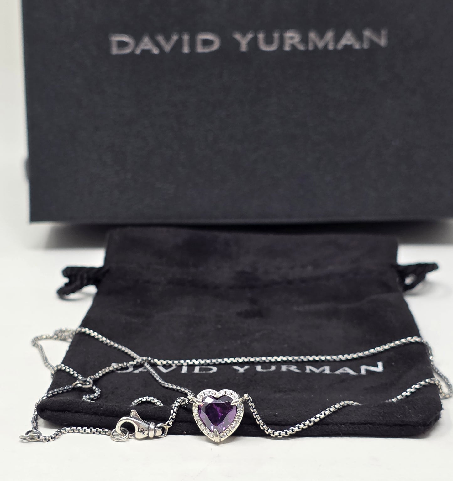 Chatelaine Necklace With Amethyst Heart Pendant Sterling Silver