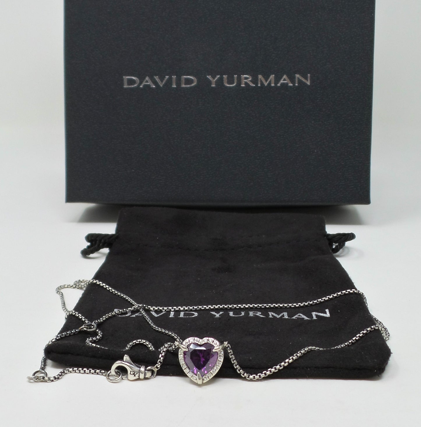 Chatelaine Necklace With Amethyst Heart Pendant Sterling Silver