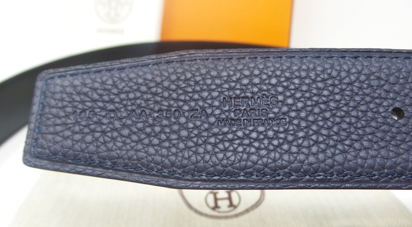 Reversible Navy Blue / Black Belt With Silver Horse H Buckle